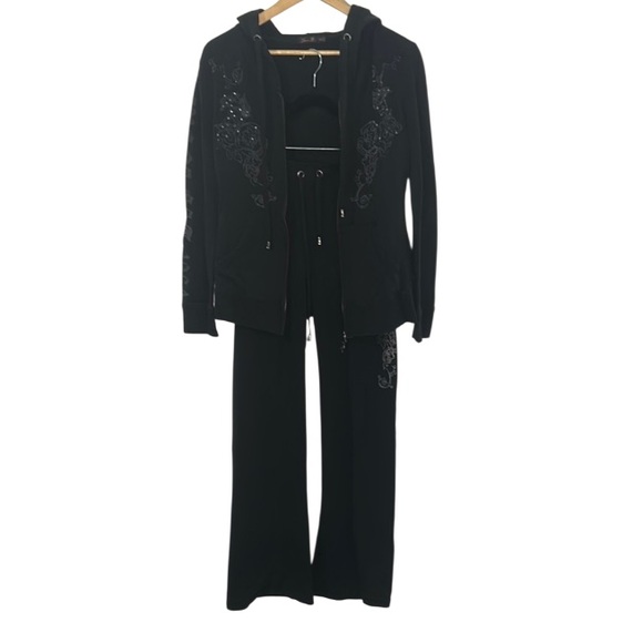 Y2K Rhinestone Design Black Sweat Suit - Picture 1 of 12